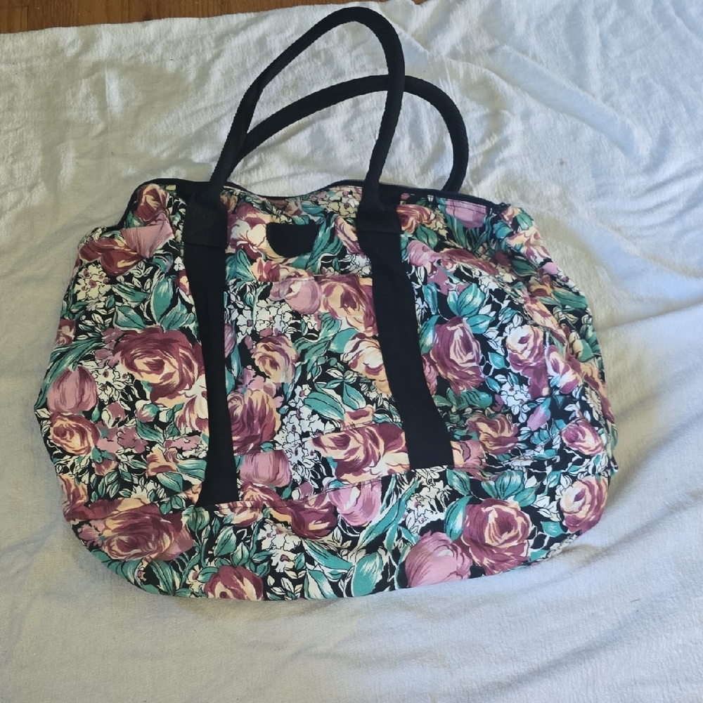 Floral Tote Bag with Black Straps